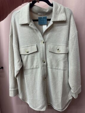 Neutral Waffle Knit Button-Up Shacket